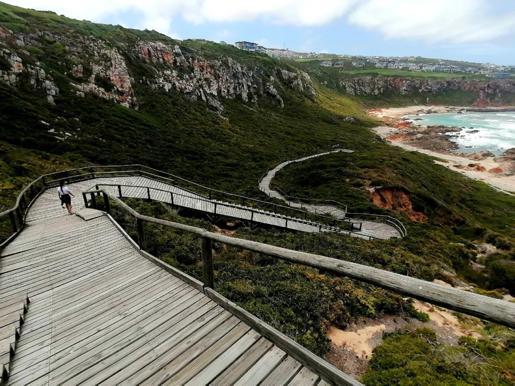 wooden walkway to beach along coast