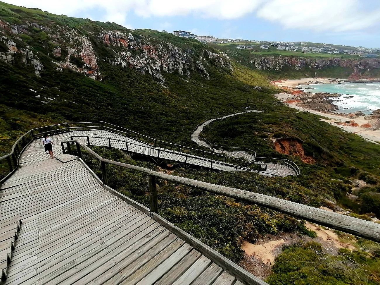 wooden walkway to beach along coast