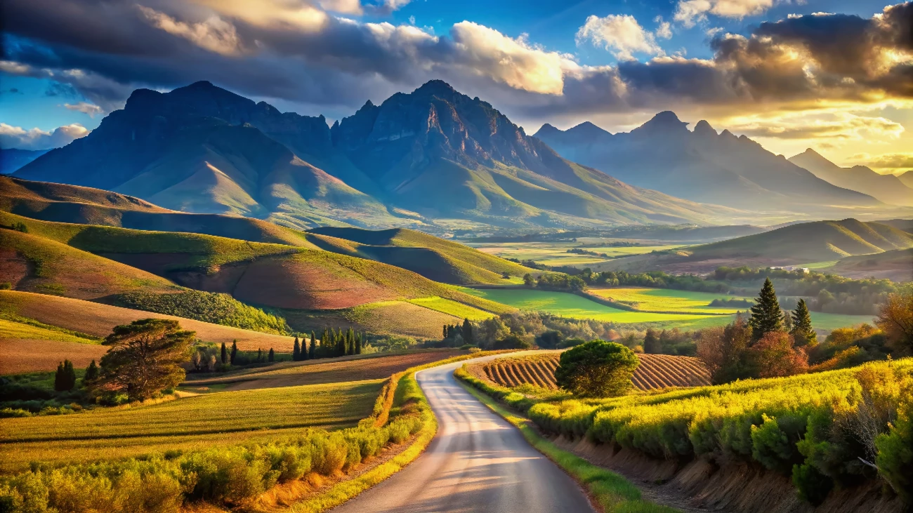 scenic road with mountain range behind